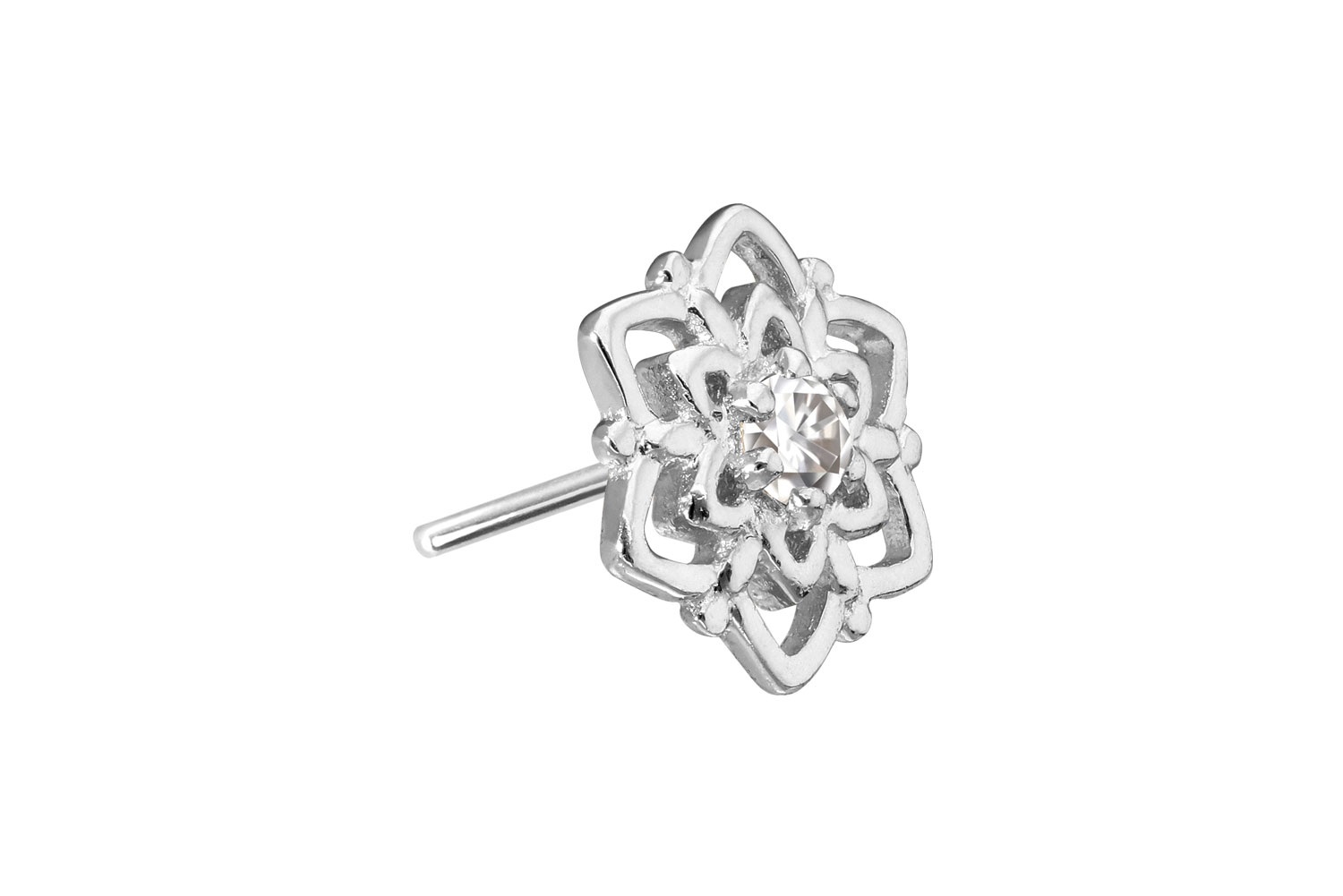 14 Karat Gold Aufsatz mit Titan Push Pin MOISSANIT + BLUME von Piercingline